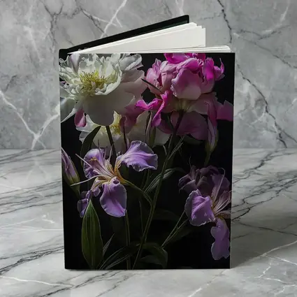 Peonies and Iris Flowers Dark Background