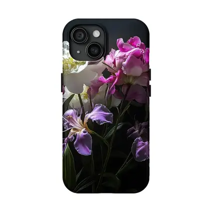 Peonies and Iris Flowers Dark Background