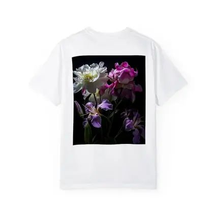 Peonies and Iris Flowers Dark Background