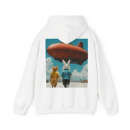 Cat Rabbit Duo Watching Red Airship Sky