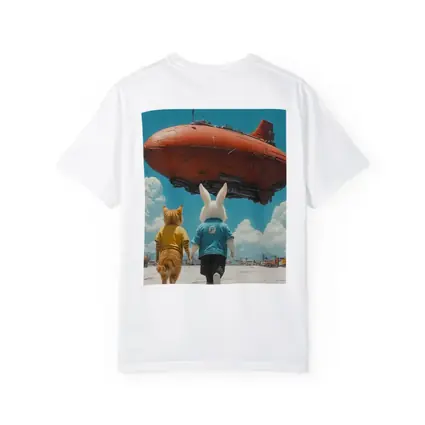 Cat Rabbit Duo Watching Red Airship Sky