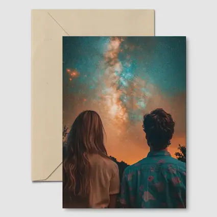Couple Watching Milky Way Galaxy Night Sky
