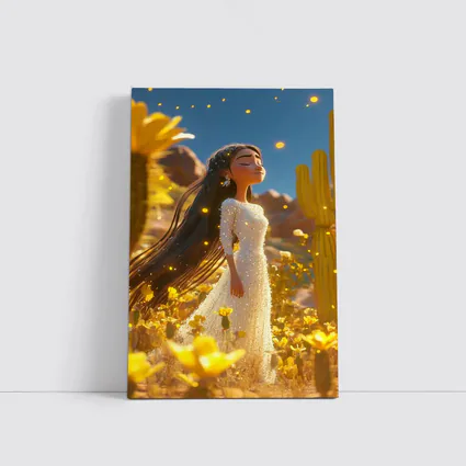 Animated Girl Desert Wildflowers Cactus Blue Sky
