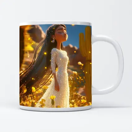 Animated Girl Desert Wildflowers Cactus Blue Sky