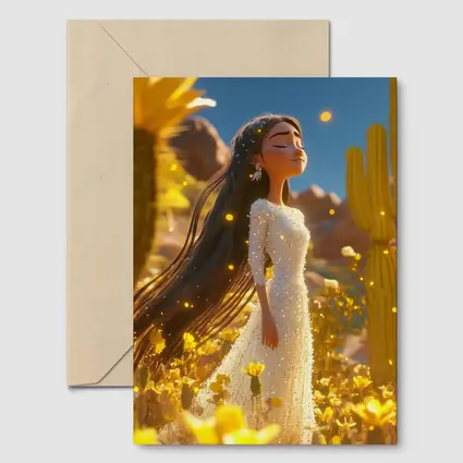 Animated Girl Desert Wildflowers Cactus Blue Sky