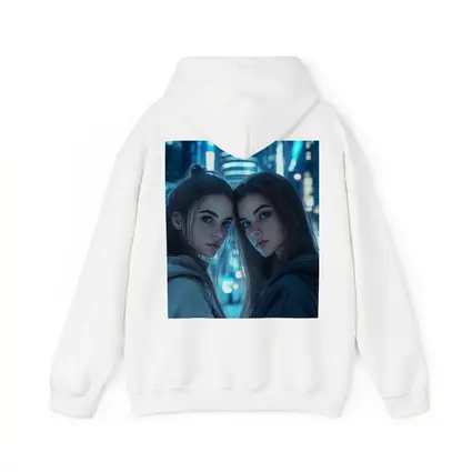Two Girls Blue Neon City Night