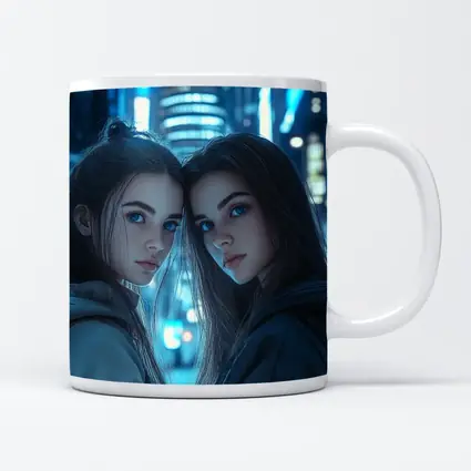 Two Girls Blue Neon City Night
