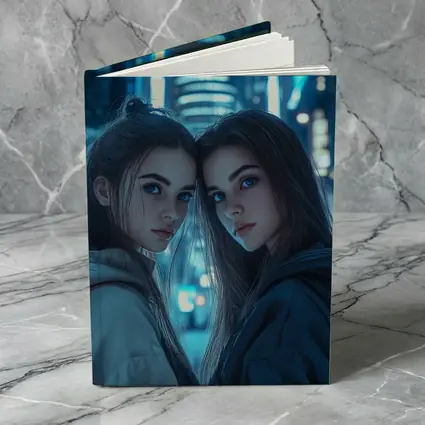 Two Girls Blue Neon City Night