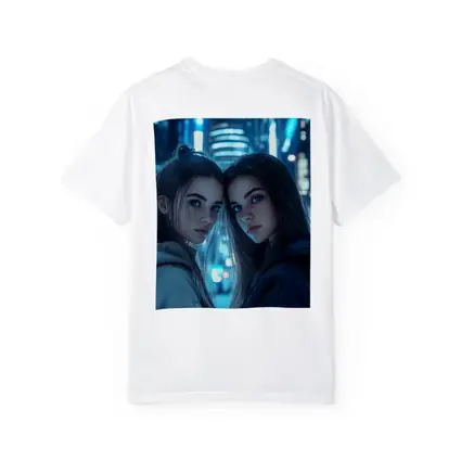 Two Girls Blue Neon City Night