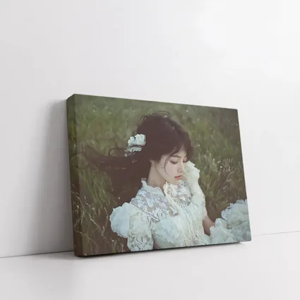 Young Woman Lace Dress Green Meadow