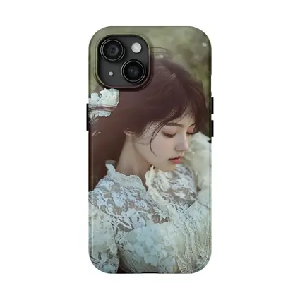 Young Woman Lace Dress Green Meadow