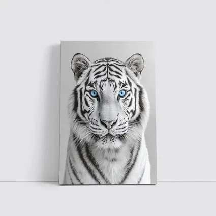 White Tiger Blue Eyes Gray Background