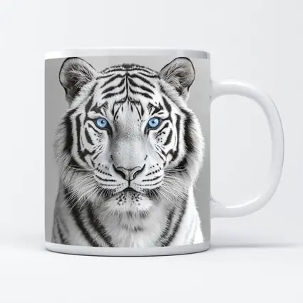 White Tiger Blue Eyes Gray Background