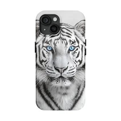 White Tiger Blue Eyes Gray Background