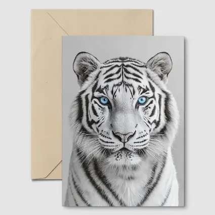 White Tiger Blue Eyes Gray Background