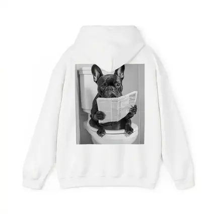 French Bulldog Reading Newspaper On Toilet