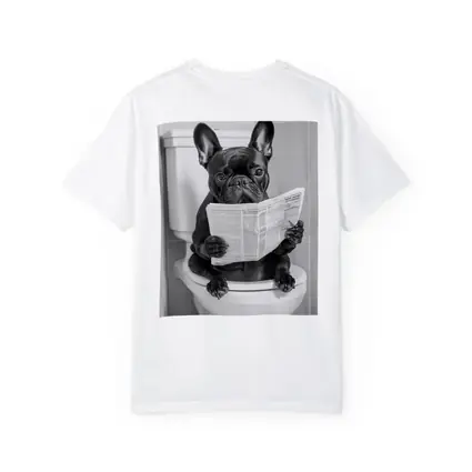 French Bulldog Reading Newspaper On Toilet