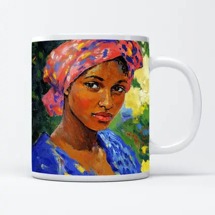 Impressionist Portrait Woman Colorful Head Wrap Garden