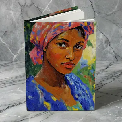 Impressionist Portrait Woman Colorful Head Wrap Garden