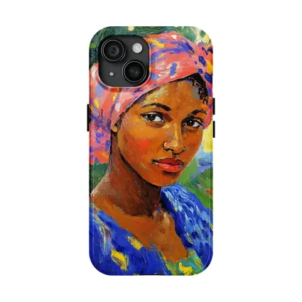 Impressionist Portrait Woman Colorful Head Wrap Garden