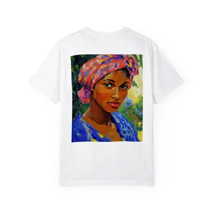 Impressionist Portrait Woman Colorful Head Wrap Garden