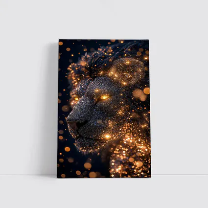 Golden Glowing Lion Head Dark Night Sky