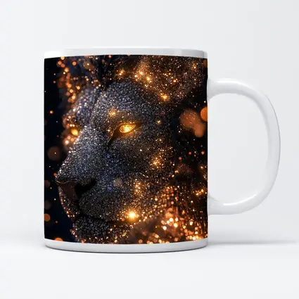 Golden Glowing Lion Head Dark Night Sky