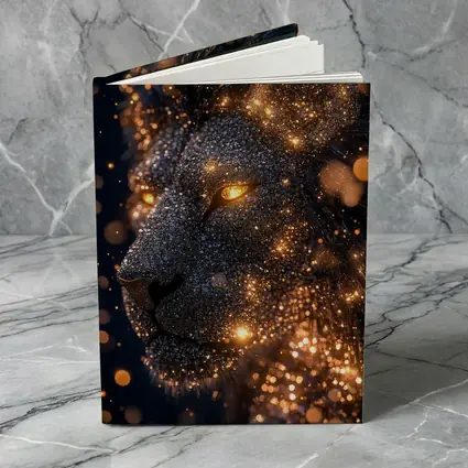 Golden Glowing Lion Head Dark Night Sky