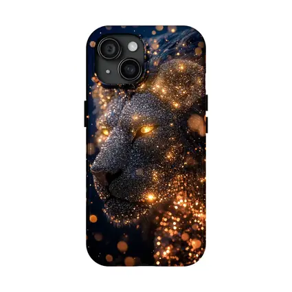 Golden Glowing Lion Head Dark Night Sky