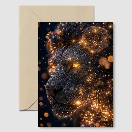 Golden Glowing Lion Head Dark Night Sky