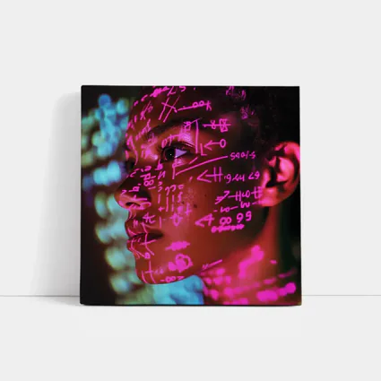 Neon Math Equations Projected On Face
