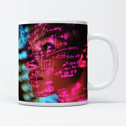 Neon Math Equations Projected On Face