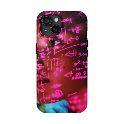 Neon Math Equations Projected On Face