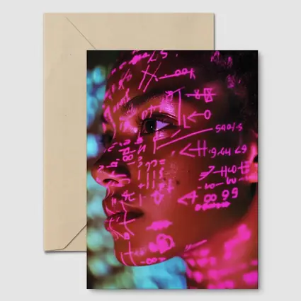 Neon Math Equations Projected On Face