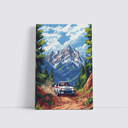 Toyota AE86 Rally Pixel Art Mountain Road
