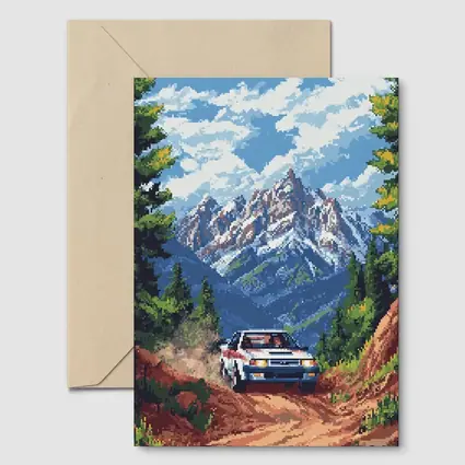 Toyota AE86 Rally Pixel Art Mountain Road