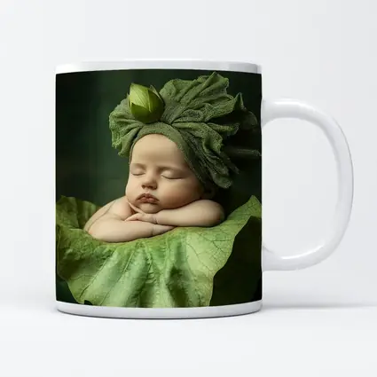 Sleeping Baby On Green Lotus Leaf
