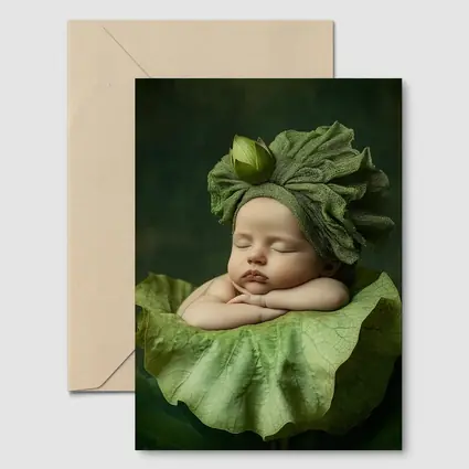 Sleeping Baby On Green Lotus Leaf
