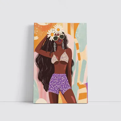 Retro Fashion Woman Daisy Floral Abstract Background
