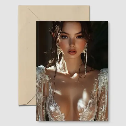 Elegant Woman Lace Dress Gold Earrings