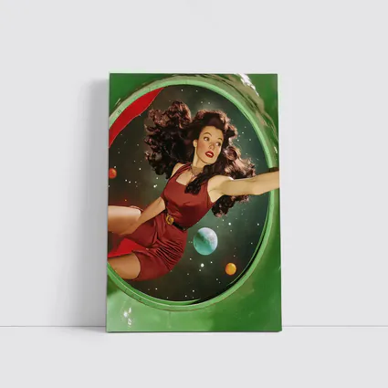 Retro Pin Up Woman Floating In Space