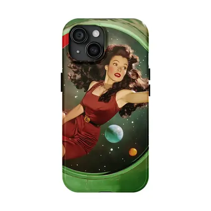 Retro Pin Up Woman Floating In Space