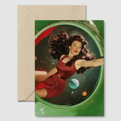 Retro Pin Up Woman Floating In Space