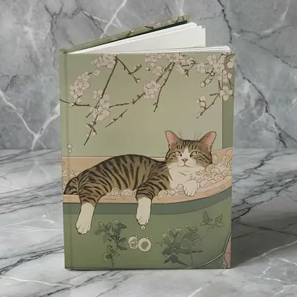 Tabby Cat Relaxing Bubble Bath Cherry Blossoms