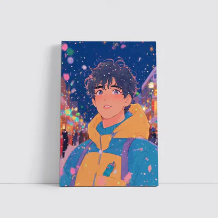 Anime Boy Winter City Snow Night