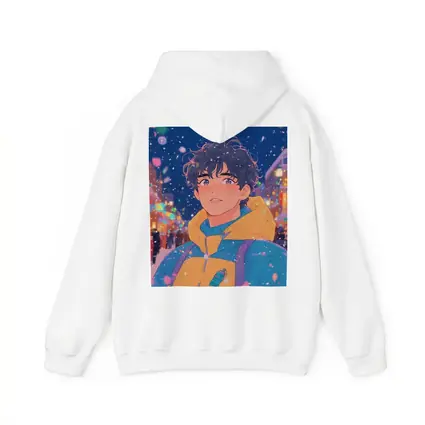 Anime Boy Winter City Snow Night