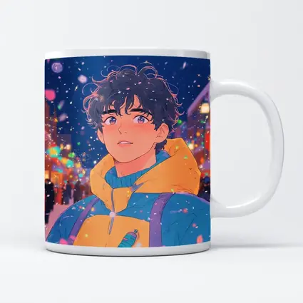 Anime Boy Winter City Snow Night
