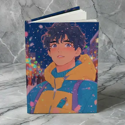 Anime Boy Winter City Snow Night