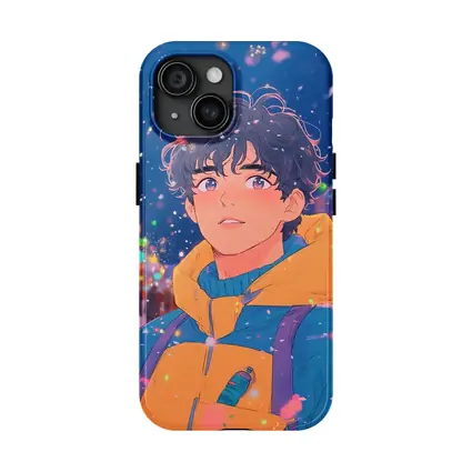 Anime Boy Winter City Snow Night