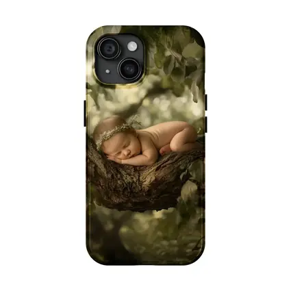 Sleeping Newborn Baby On Forest Tree